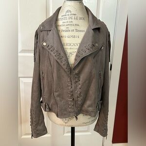 Women’s Faux Suede Moto Style Fringe Jacket
